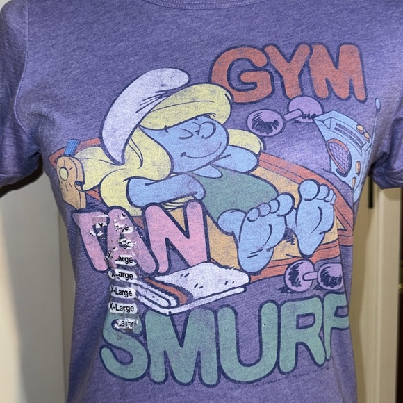 JUNK FOOD SMURFS SMURFETTE GYM TAN SMURF JERSEY SHORE STYLE T-SHIRT SIZE XL NEW - Picture 10 of 16